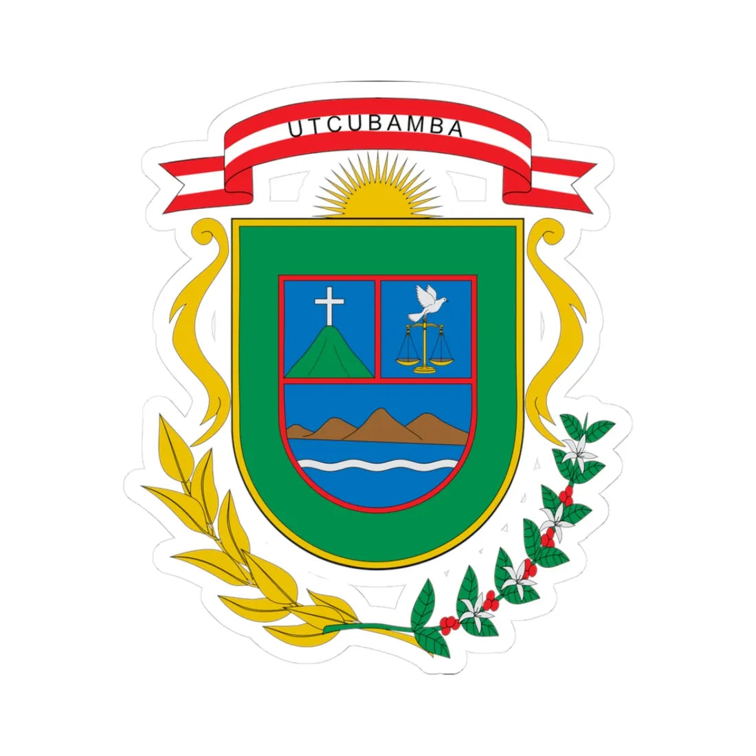 Escudo de Utcubamba (Peru) (Coat of Arms) STICKER Vinyl Kiss-Cut Decal 3 Inch White - The Sticker Space