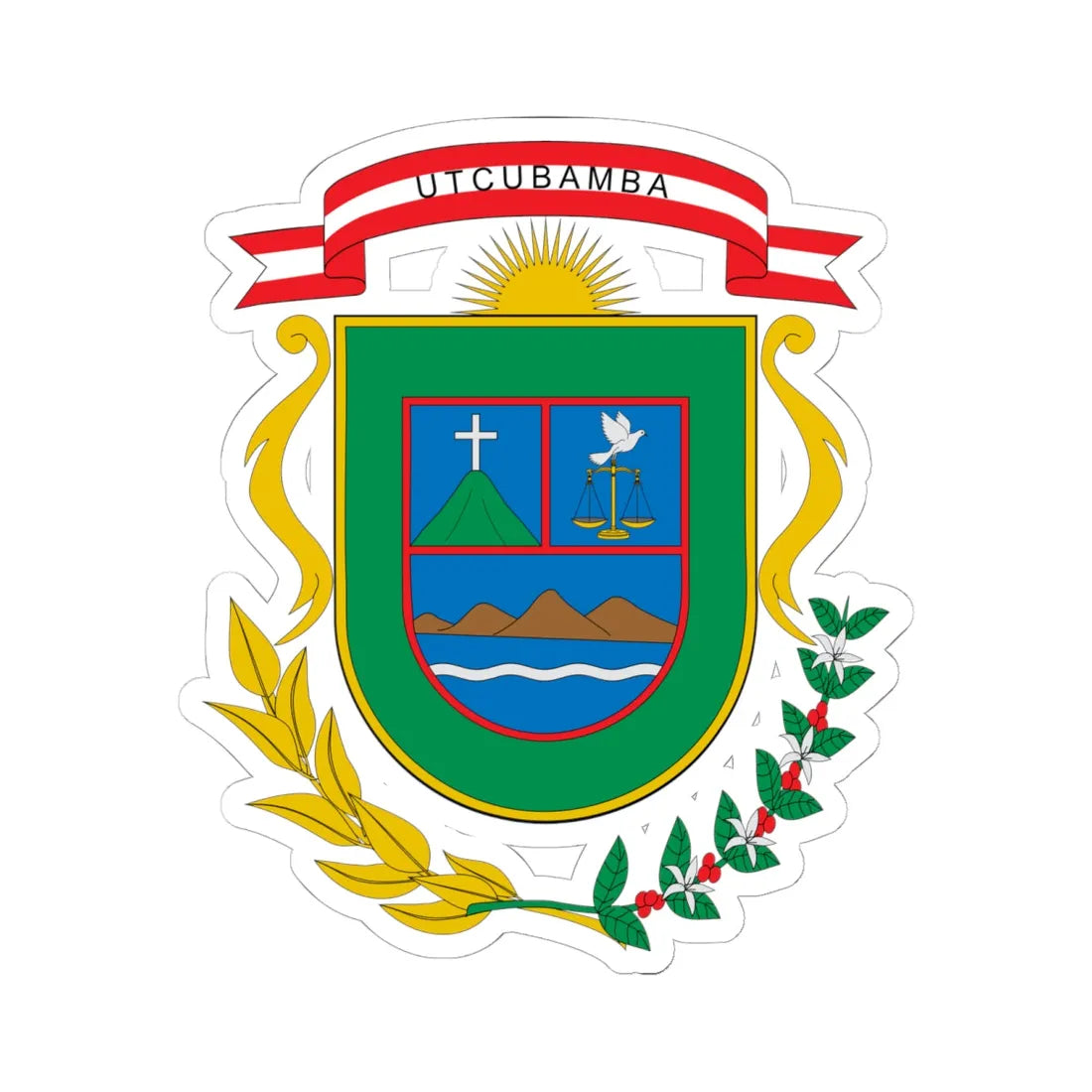 Escudo de Utcubamba (Peru) (Coat of Arms) STICKER Vinyl Kiss-Cut Decal 6 Inch White - The Sticker Space