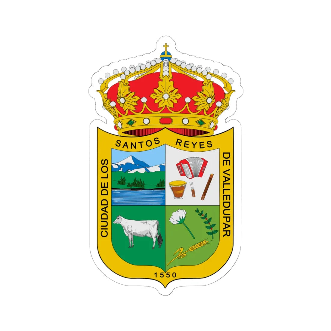 Escudo de Valledupar (Colombia) (Coat of Arms) STICKER Vinyl Kiss-Cut Decal 6 Inch White - The Sticker Space