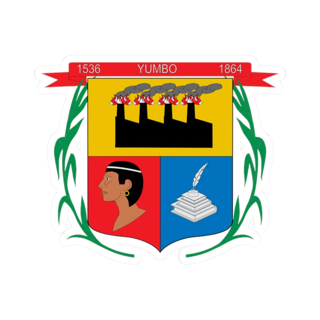 Escudo de Yumbo Valle del Cauca (Colombia) (Coat of Arms) STICKER Vinyl Kiss-Cut Decal 2 Inch White - The Sticker Space