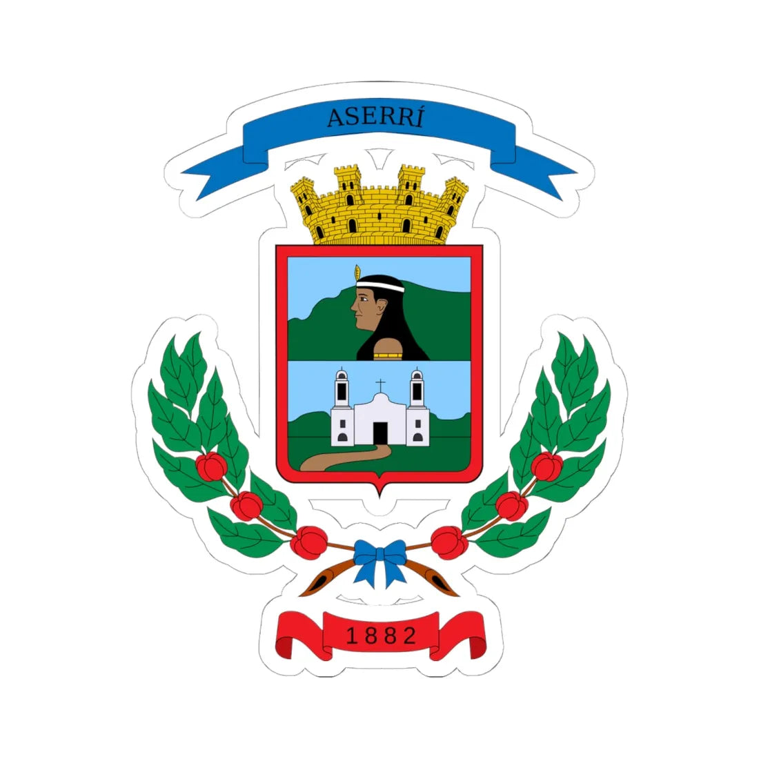 Escudo del cantón de Aserrí (Costa Rica) (Coat of Arms) STICKER Vinyl Kiss-Cut Decal 6 Inch White - The Sticker Space