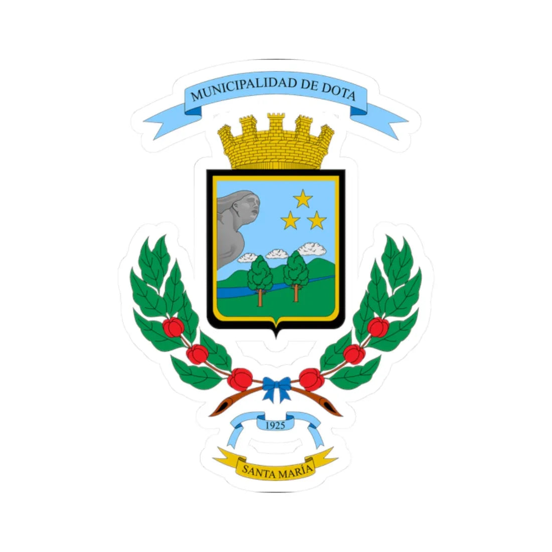 Escudo del Cantón de Dota (Costa Rica) (Coat of Arms) STICKER Vinyl Kiss-Cut Decal 2 Inch White - The Sticker Space