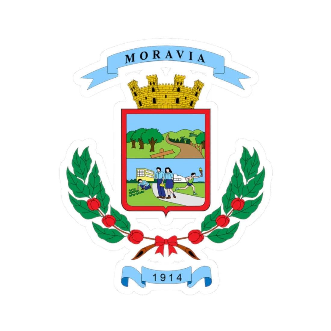 Escudo del cantón de Moravia (Costa Rica) (Coat of Arms) STICKER Vinyl Kiss-Cut Decal 2 Inch White - The Sticker Space