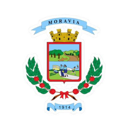 Escudo del cantón de Moravia (Costa Rica) (Coat of Arms) STICKER Vinyl Kiss-Cut Decal 2 Inch White - The Sticker Space