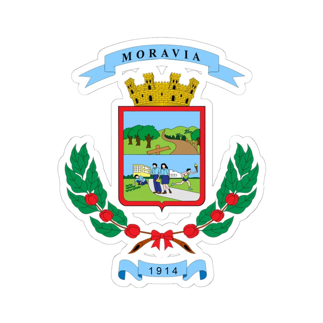 Escudo del cantón de Moravia (Costa Rica) (Coat of Arms) STICKER Vinyl Kiss-Cut Decal 6 Inch White - The Sticker Space