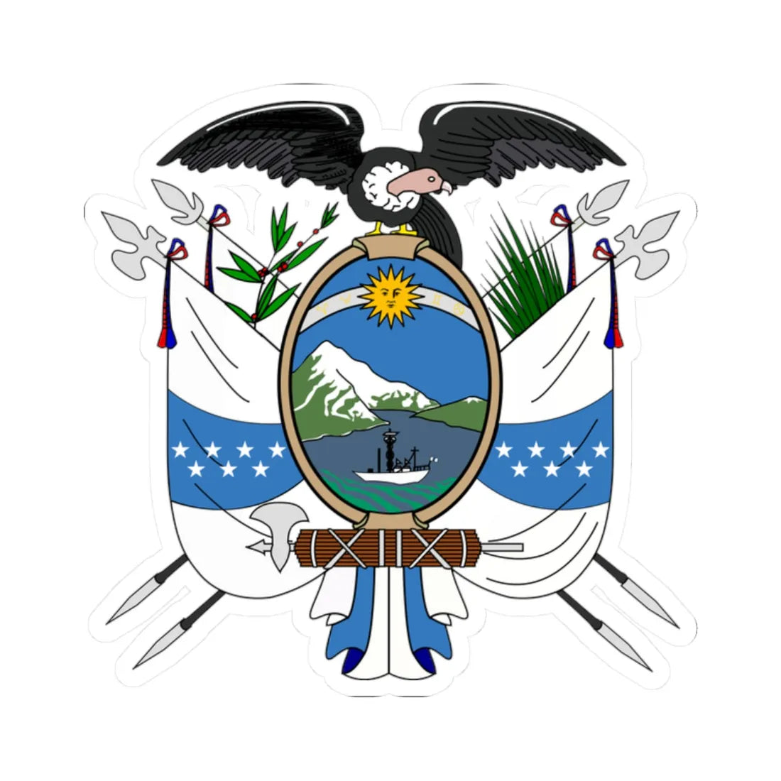 Escudo del Ecuador de 1845 (Ecuador) (Coat of Arms) STICKER Vinyl Kiss-Cut Decal 2 Inch White - The Sticker Space