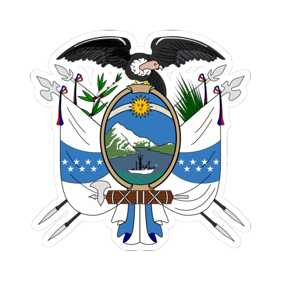 Escudo del Ecuador de 1845 (Ecuador) (Coat of Arms) STICKER Vinyl Kiss-Cut Decal 3 Inch White - The Sticker Space