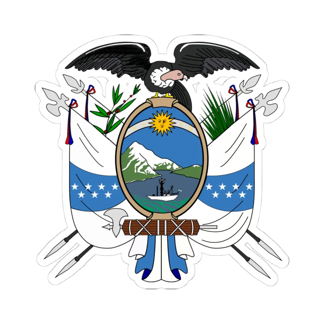 Escudo del Ecuador de 1845 (Ecuador) (Coat of Arms) STICKER Vinyl Kiss-Cut Decal 4 Inch White - The Sticker Space