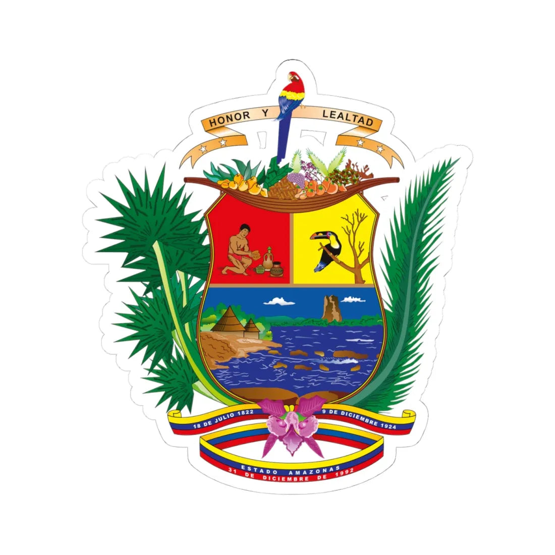 Escudo del Estado Amazonas (Venezuela) (Coat of Arms) STICKER Vinyl Kiss-Cut Decal - The Sticker Space