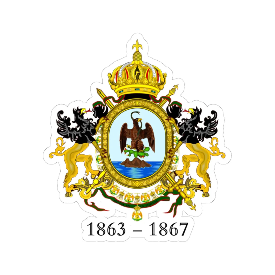 Escudo del Imperio 1863 a 1867 (Mexico) (Coat of Arms) STICKER Vinyl Kiss-Cut Decal 4 Inch White - The Sticker Space