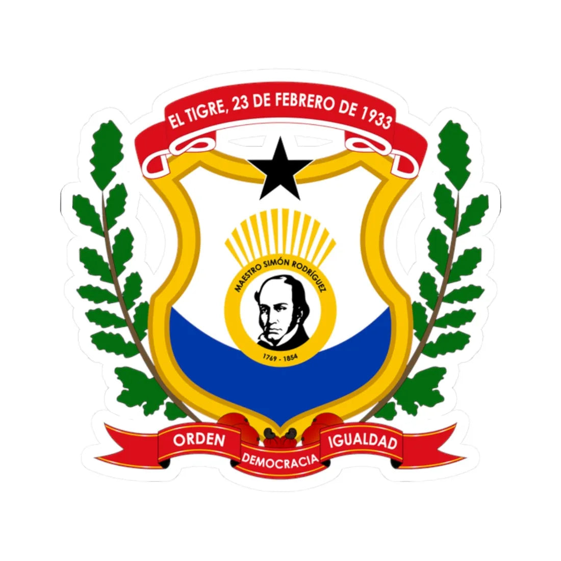 Escudo del Municipio Simón Rodríguez (Venezuela) (Coat of Arms) STICKER Vinyl Kiss-Cut Decal 2 Inch White - The Sticker Space