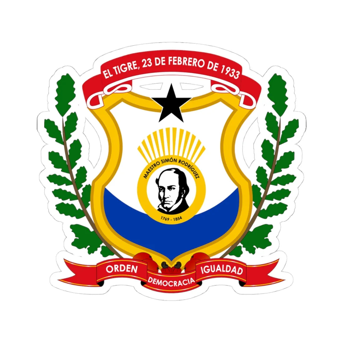 Escudo del Municipio Simón Rodríguez (Venezuela) (Coat of Arms) STICKER Vinyl Kiss-Cut Decal 4 Inch White - The Sticker Space