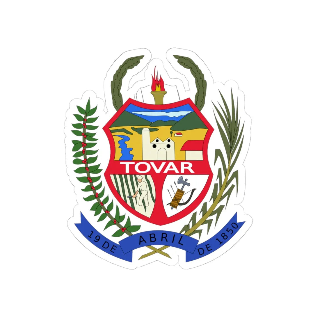 Escudo del Municipio Tovar (Venezuela) (Coat of Arms) STICKER Vinyl Kiss-Cut Decal 4 Inch White - The Sticker Space