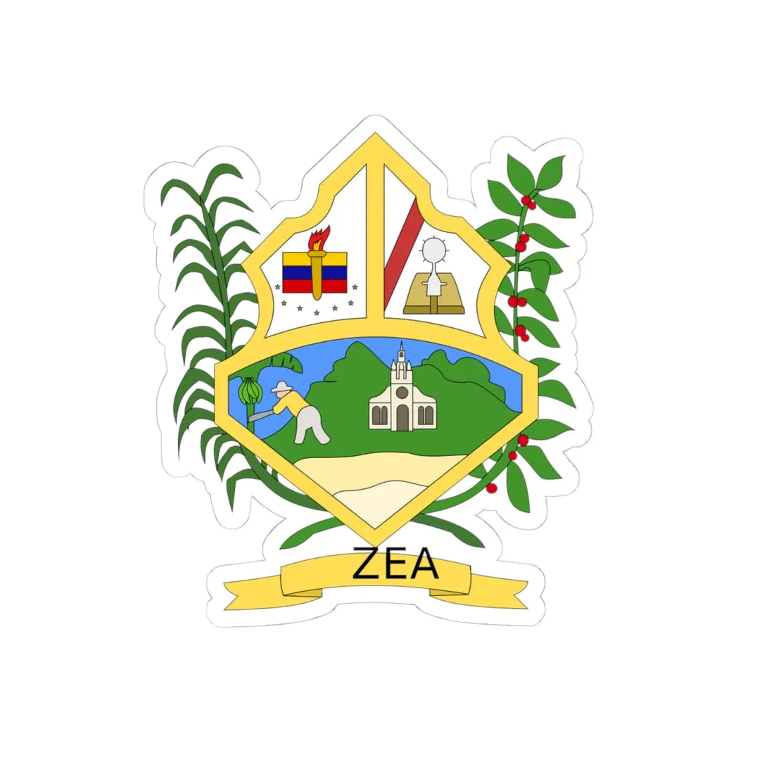 Escudo del Municipio Zea (Venezuela) (Coat of Arms) STICKER Vinyl Kiss-Cut Decal 4 Inch White - The Sticker Space