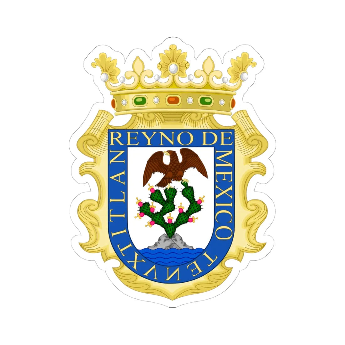 Escudo del Reino de México (Mexico) (Coat of Arms) STICKER Vinyl Kiss-Cut Decal 4 Inch White - The Sticker Space