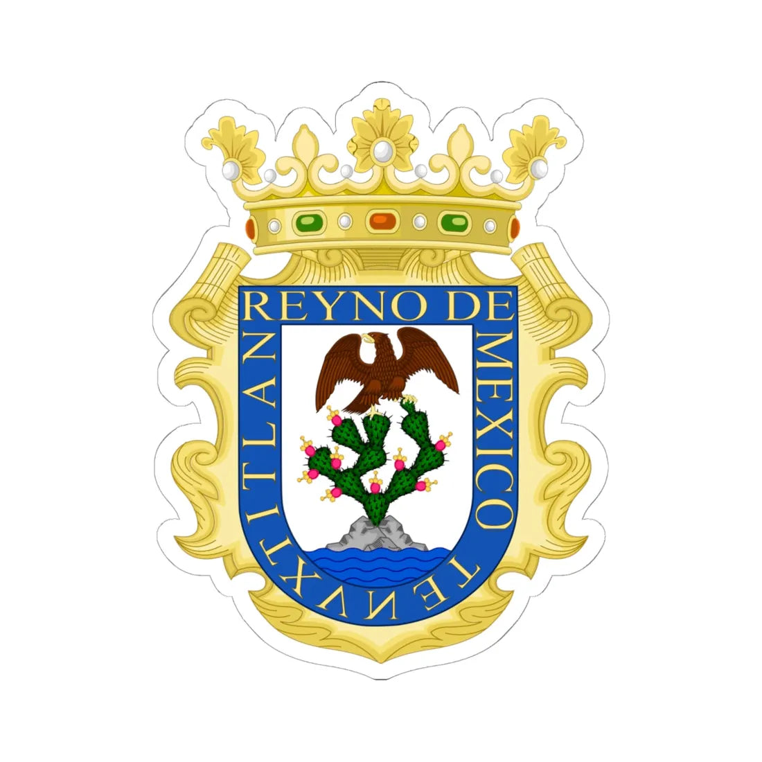 Escudo del Reino de México (Mexico) (Coat of Arms) STICKER Vinyl Kiss-Cut Decal 6 Inch White - The Sticker Space