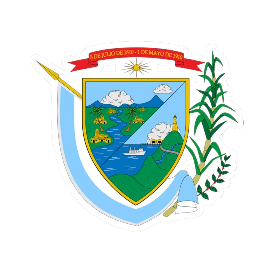 Escudo del Valle del Cauca (Colombia) (Coat of Arms) STICKER Vinyl Kiss-Cut Decal 2 Inch White - The Sticker Space