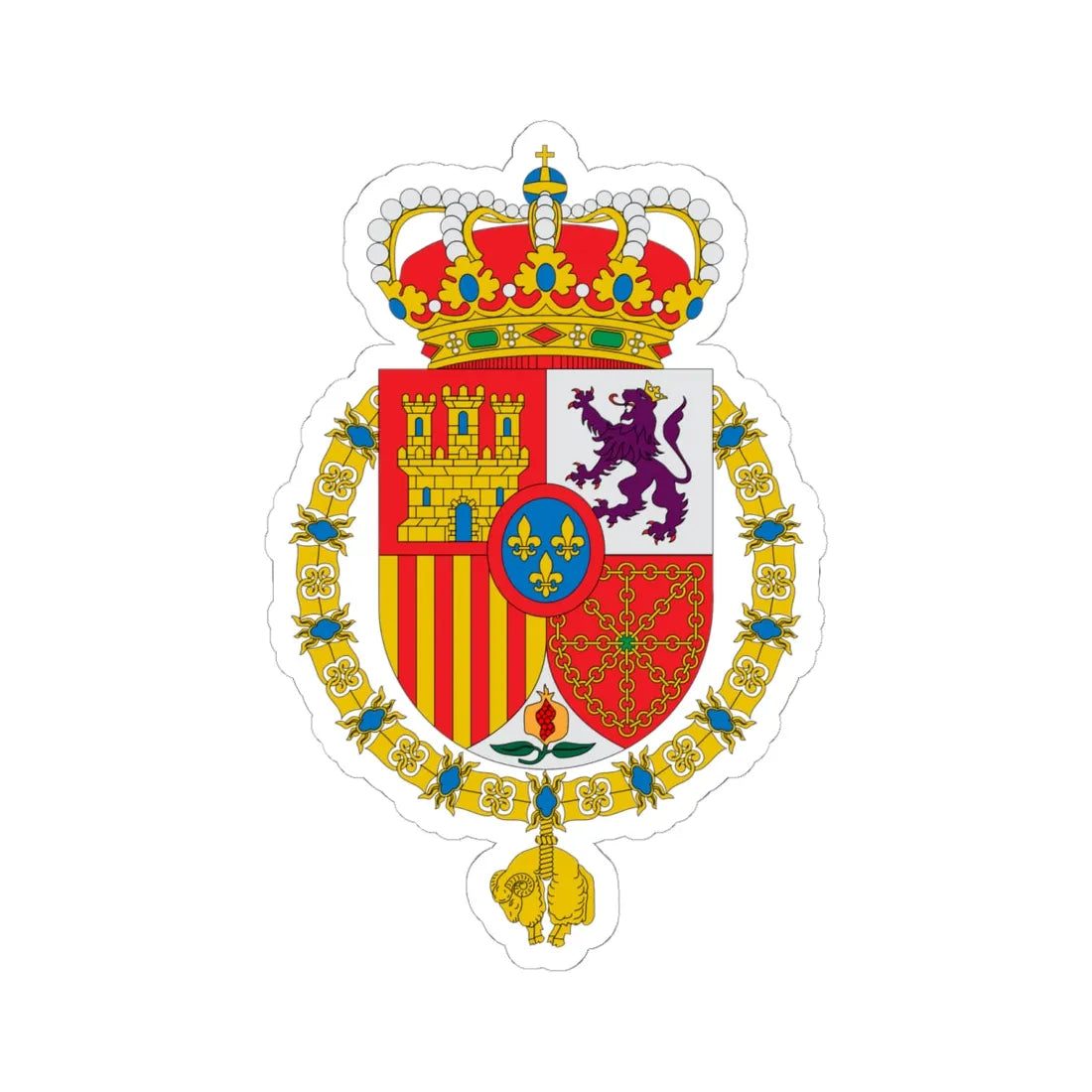 Escudo Felipe VI de España (Spain) (Coat of Arms) STICKER Vinyl Kiss-Cut Decal 6 Inch White - The Sticker Space