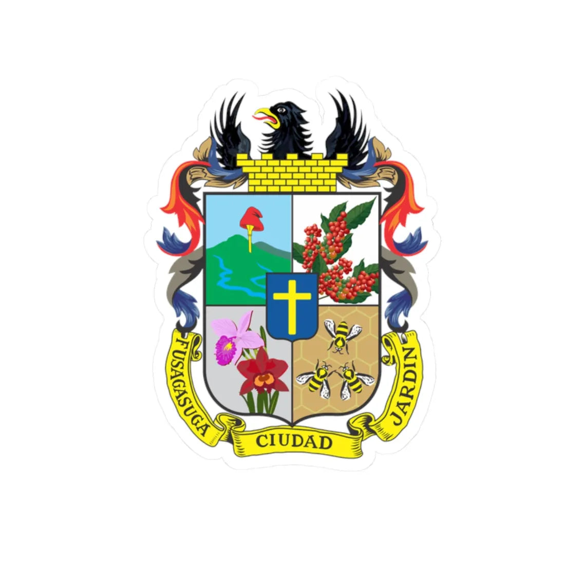 Escudo Fusagasugá (Colombia) (Coat of Arms) STICKER Vinyl Kiss-Cut Decal 2 Inch White - The Sticker Space