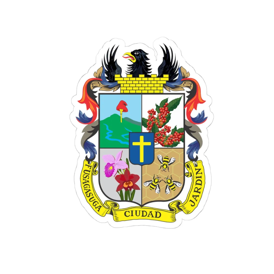 Escudo Fusagasugá (Colombia) (Coat of Arms) STICKER Vinyl Kiss-Cut Decal 4 Inch White - The Sticker Space