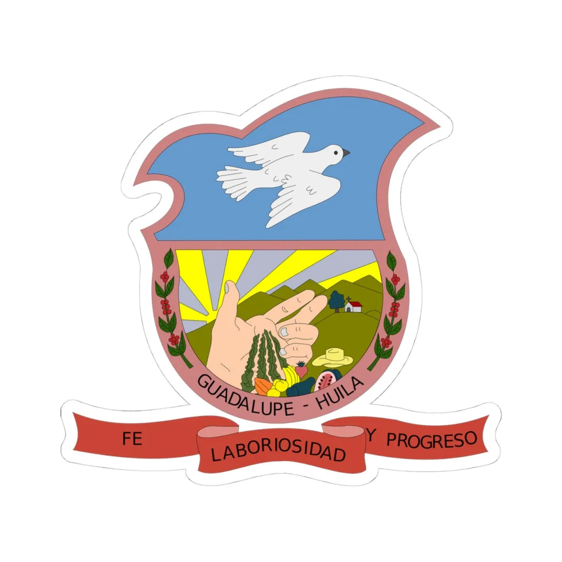 Escudo Guadalupe-Huila (Colombia) (Coat of Arms) STICKER Vinyl Kiss-Cut Decal 4 Inch White - The Sticker Space