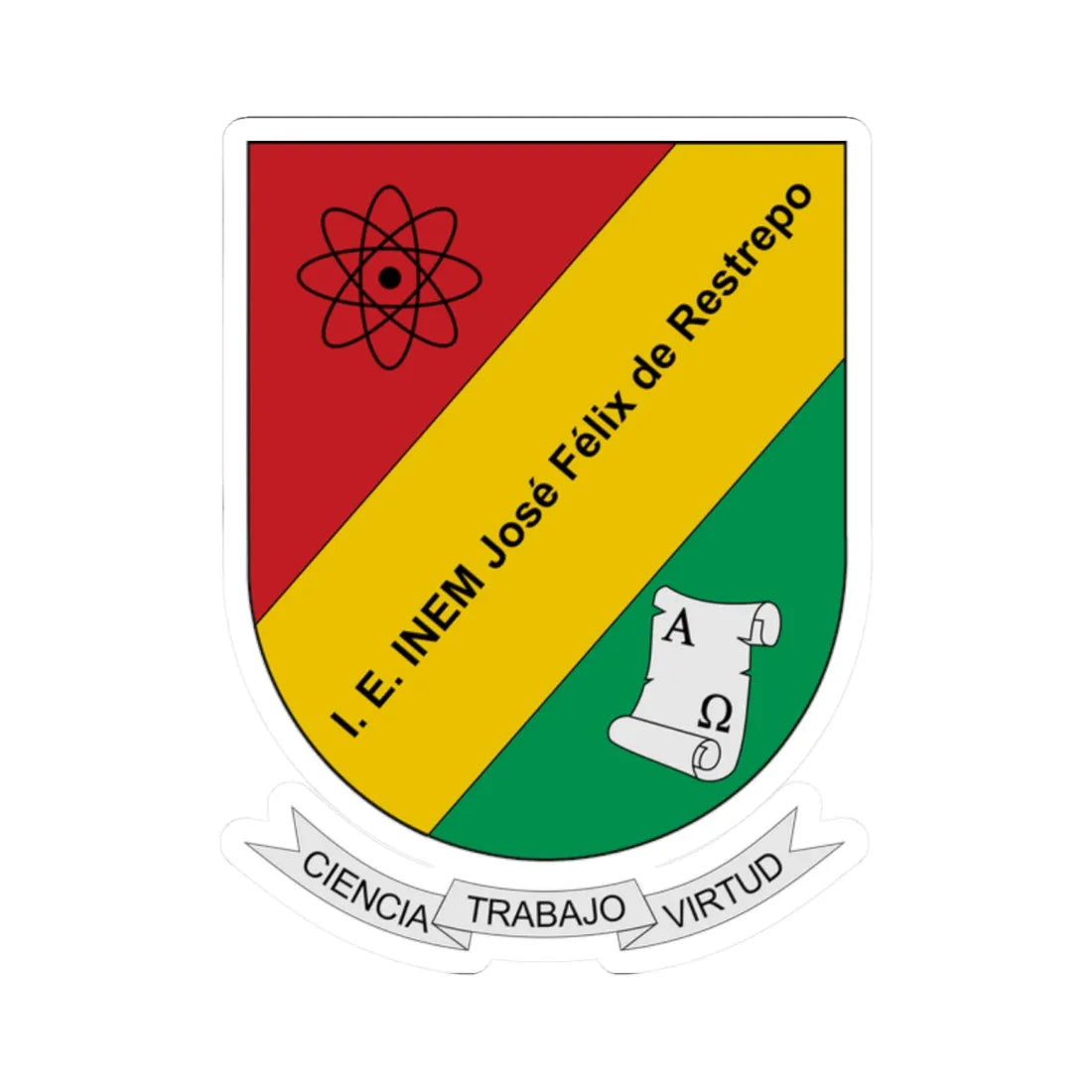 Escudo INEM JFR (Colombia) (Coat of Arms) STICKER Vinyl Kiss-Cut Decal 2 Inch White - The Sticker Space