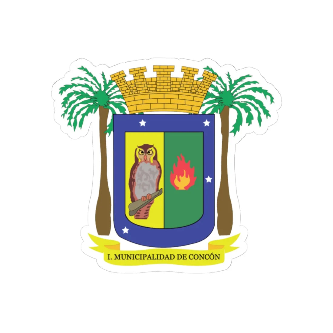 Escudo Municipal de Concón (Chile) (Coat of Arms) STICKER Vinyl Kiss-Cut Decal 4 Inch White - The Sticker Space