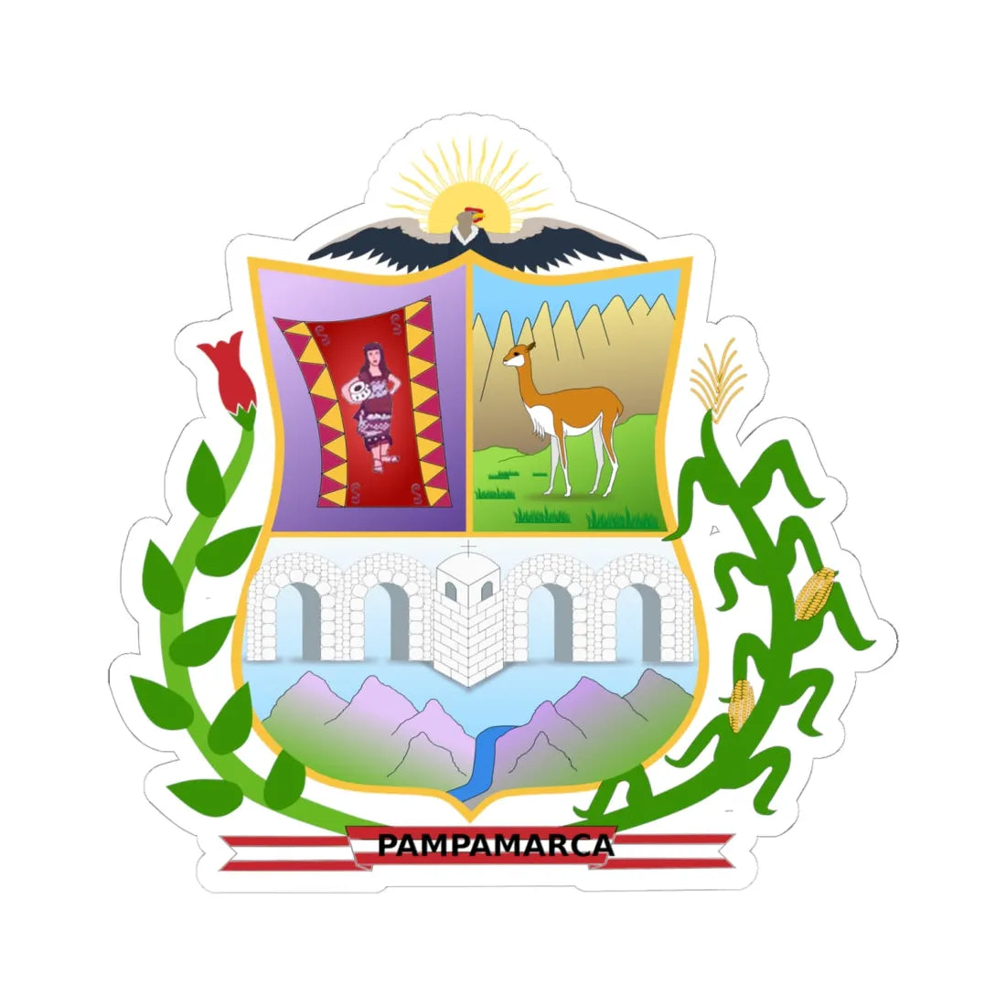 Escudo Pampamarca (Peru) (Coat of Arms) STICKER Vinyl Kiss-Cut Decal 6 Inch White - The Sticker Space