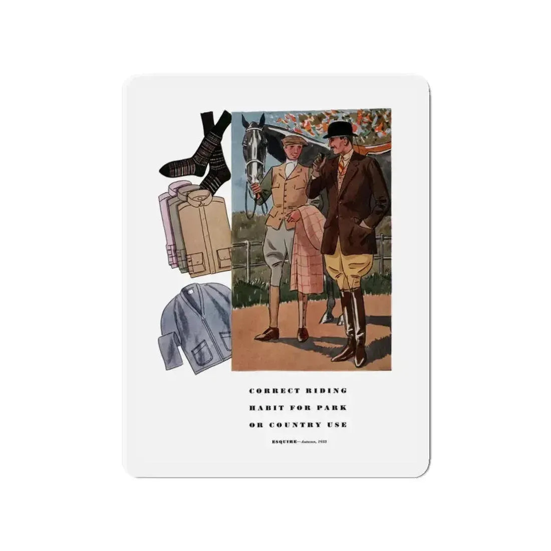 Esquire Fashion Illustration, Autumn 1933 (13) (Magazine Illustration) Refrigerator Magnet 3 Inch Die-Cut - The Sticker Space