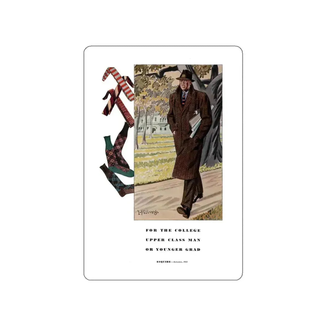 Esquire Fashion Illustration, Autumn 1933 (2) (Magazine Illustration) STICKER Vinyl Die-Cut Decal White Die-Cut 3 Inch - The Sticker Space
