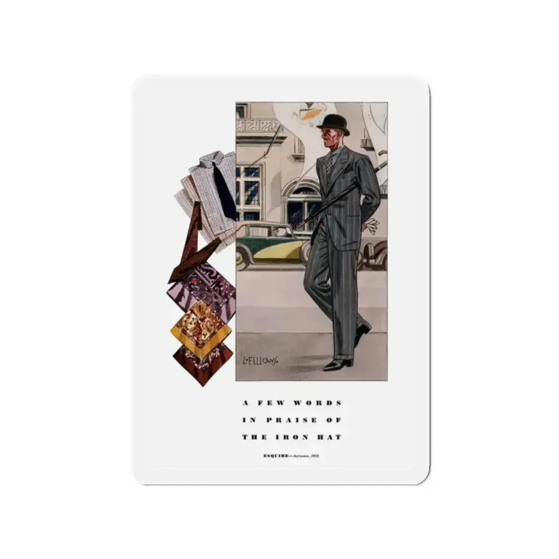 Esquire Fashion Illustration, Autumn 1933 (4) (Magazine Illustration) Refrigerator Magnet 2 Inch Die-Cut - The Sticker Space