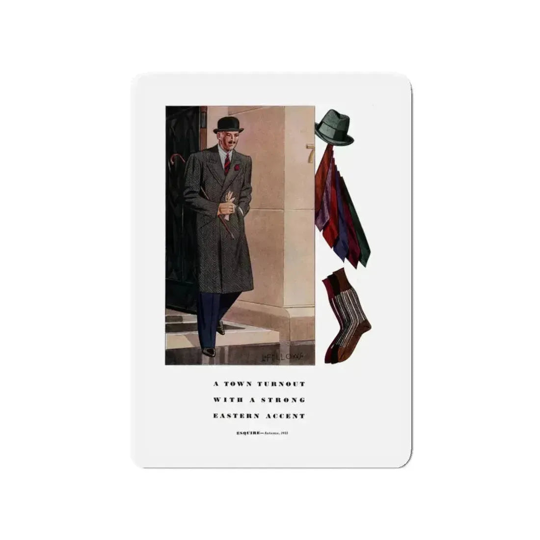 Esquire Fashion Illustration, Autumn 1933 (5) (Magazine Illustration) Refrigerator Magnet 3 Inch Die-Cut - The Sticker Space