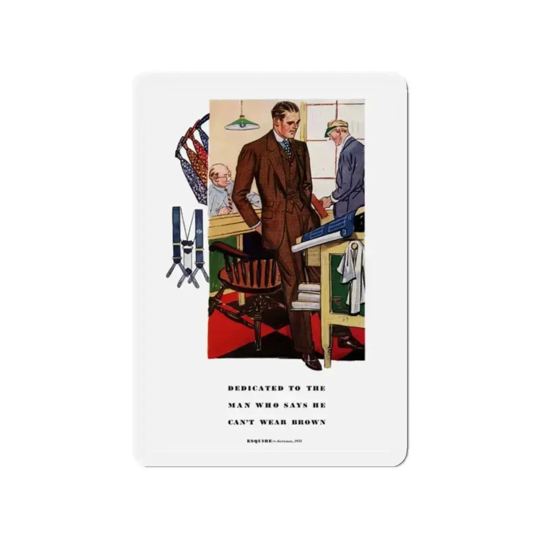 Esquire Fashion Illustration, Autumn 1933 (6) (Magazine Illustration) Refrigerator Magnet 2 Inch Die-Cut - The Sticker Space