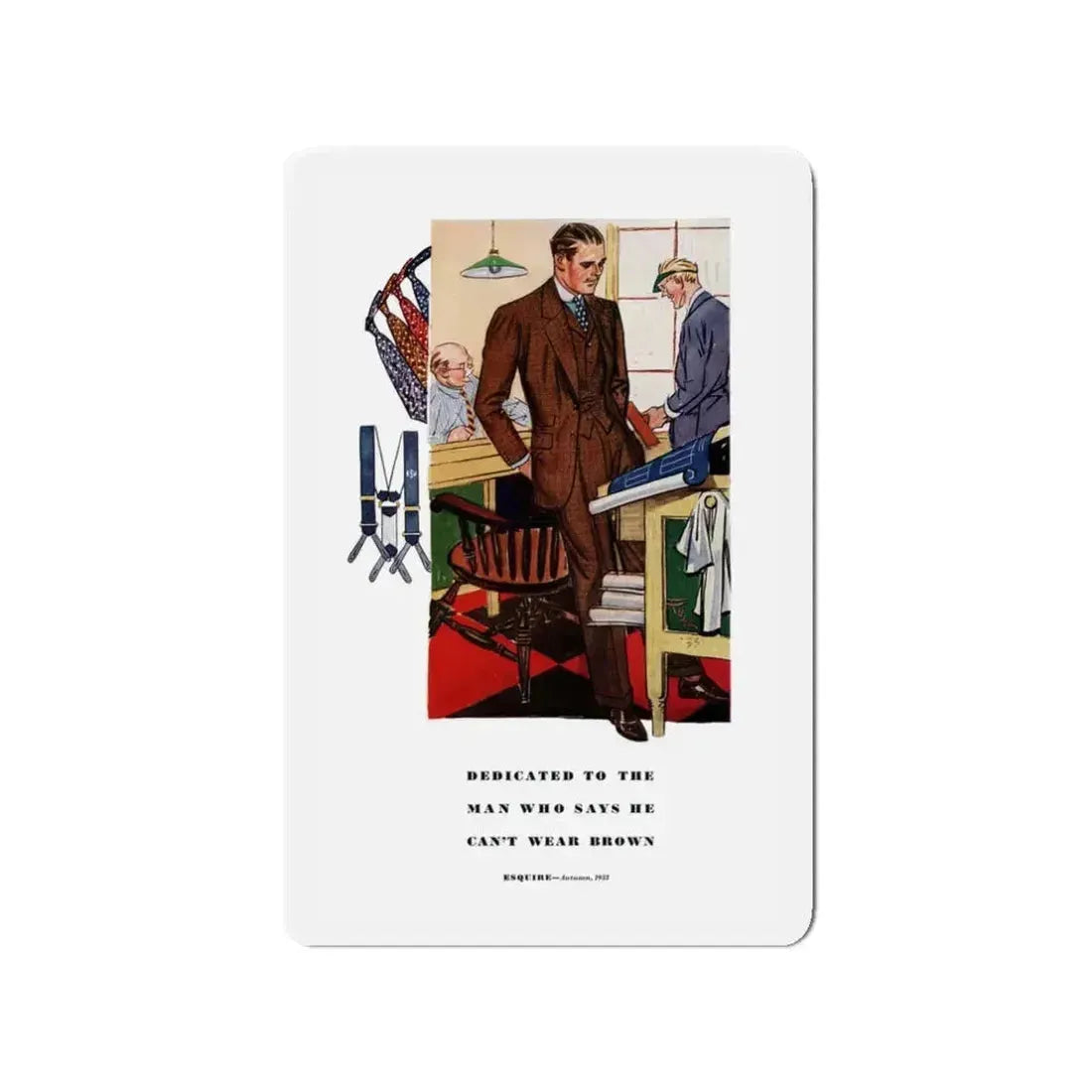 Esquire Fashion Illustration, Autumn 1933 (6) (Magazine Illustration) Refrigerator Magnet 3 Inch Die-Cut - The Sticker Space