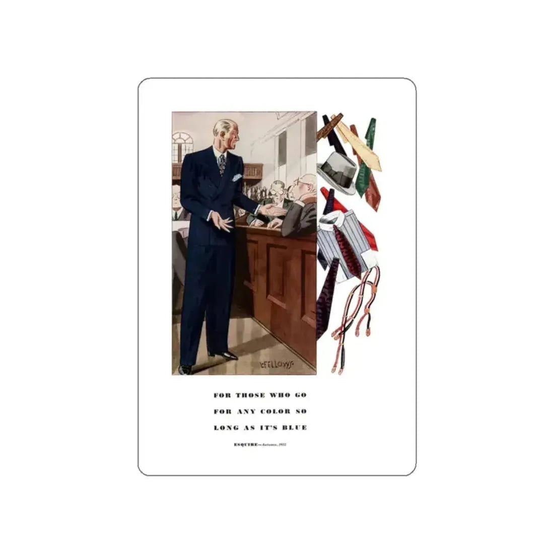 Esquire Fashion Illustration, Autumn 1933 (7) (Magazine Illustration) STICKER Vinyl Die-Cut Decal - The Sticker Space