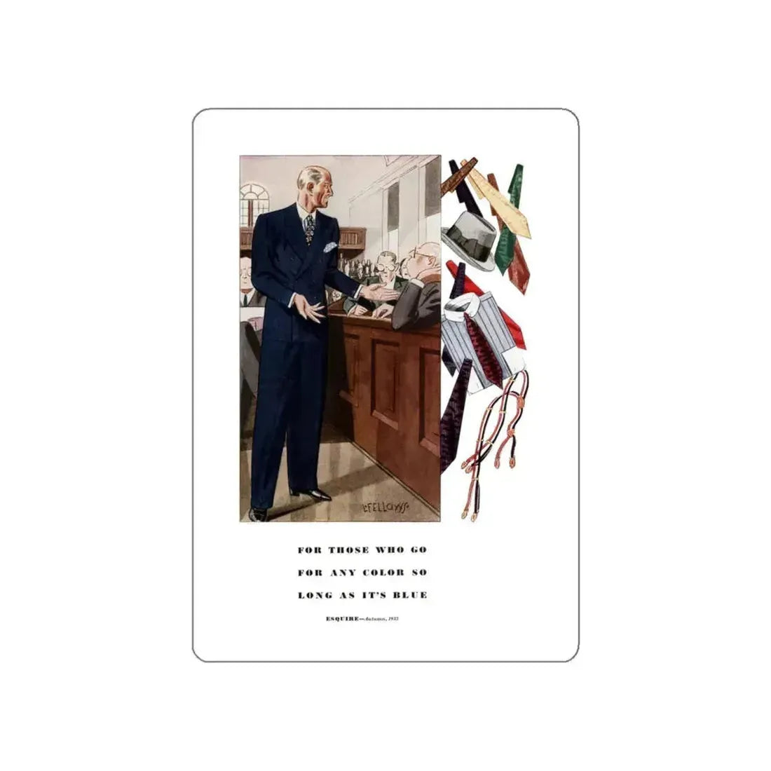 Esquire Fashion Illustration, Autumn 1933 (7) (Magazine Illustration) STICKER Vinyl Die-Cut Decal White Die-Cut 4 Inch - The Sticker Space