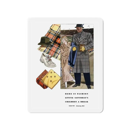 Esquire Fashion Illustration, January 1934 (1) (Magazine Illustration) Refrigerator Magnet 2 Inch Die-Cut - The Sticker Space