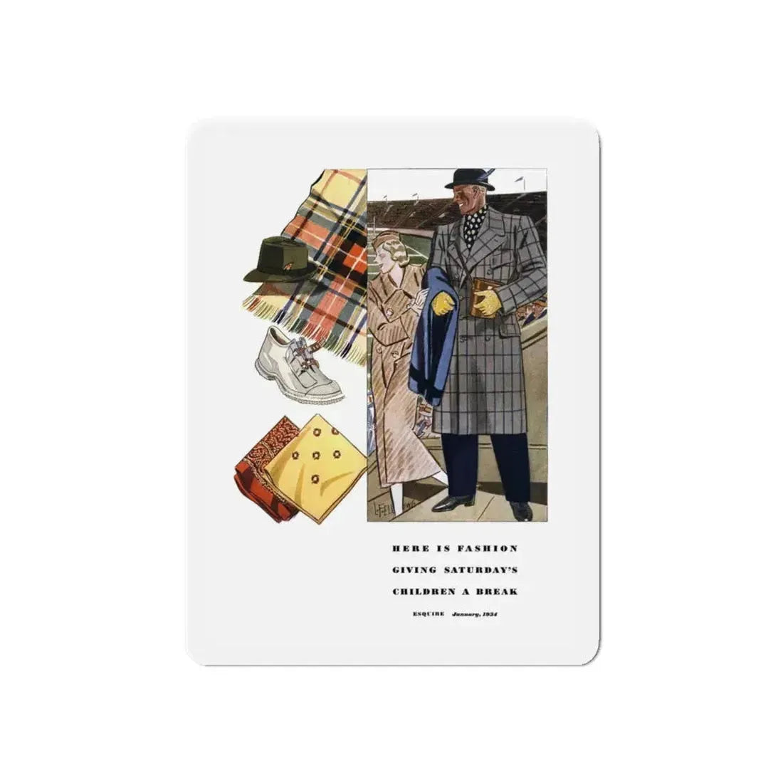 Esquire Fashion Illustration, January 1934 (1) (Magazine Illustration) Refrigerator Magnet 6 Inch Die-Cut - The Sticker Space