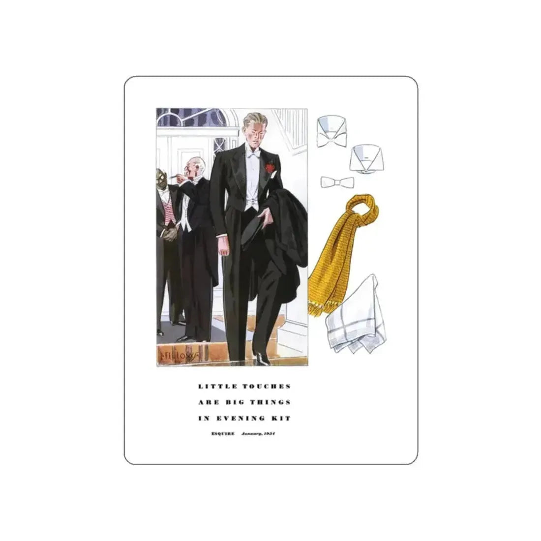 Esquire Fashion Illustration, January 1934 (3) (Magazine Illustration) STICKER Vinyl Die-Cut Decal - The Sticker Space