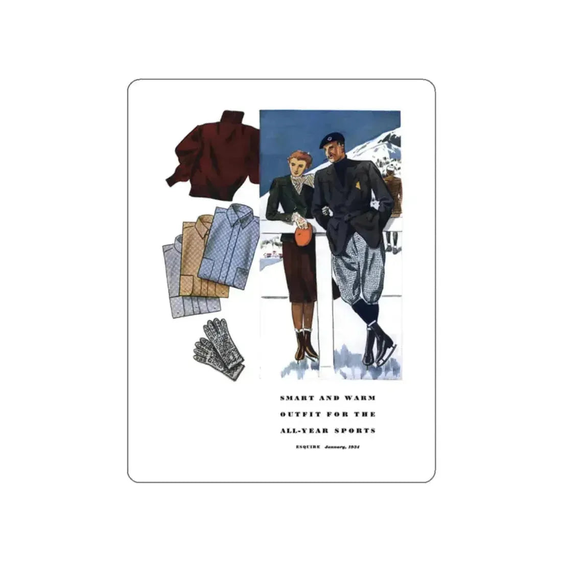 Esquire Fashion Illustration, January 1934 (4) (Magazine Illustration) STICKER Vinyl Die-Cut Decal White Die-Cut 2 Inch - The Sticker Space