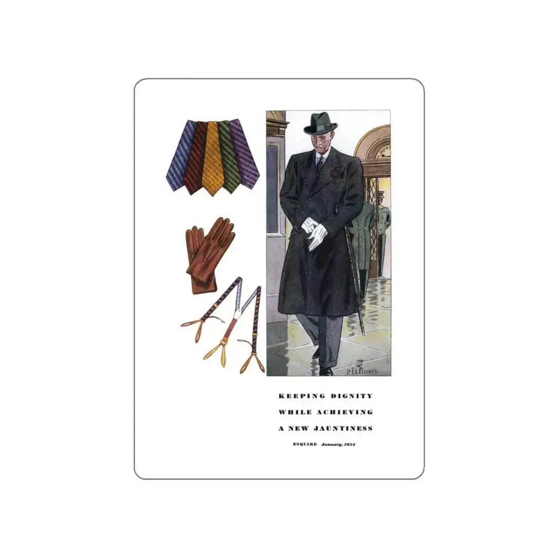 Esquire Fashion Illustration, January 1934 (6) (Magazine Illustration) STICKER Vinyl Die-Cut Decal White Die-Cut 4 Inch - The Sticker Space