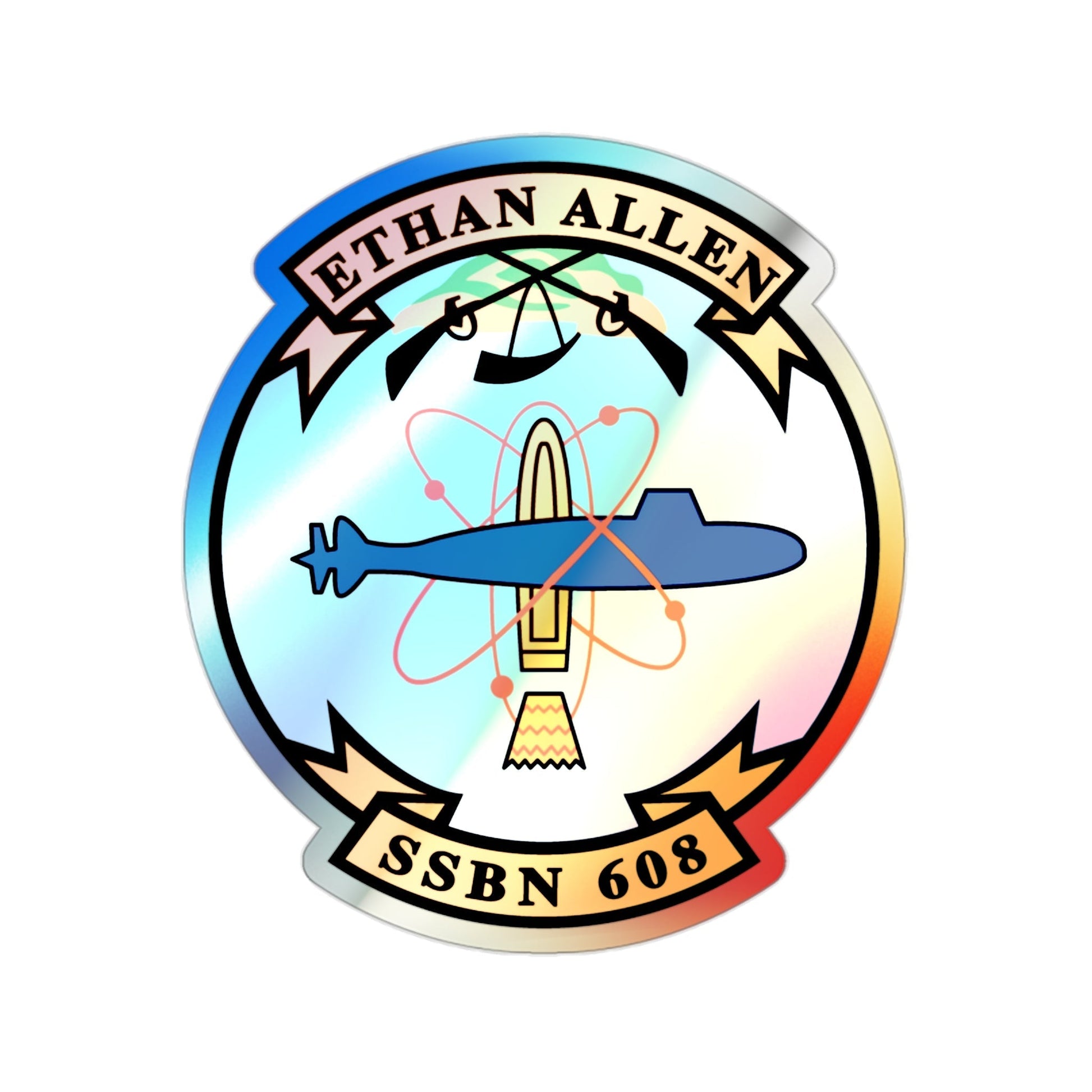 Ethan Allen SSBN 608 (U.S. Navy) Holographic STICKER Die-Cut Vinyl Decal-2 Inch-The Sticker Space