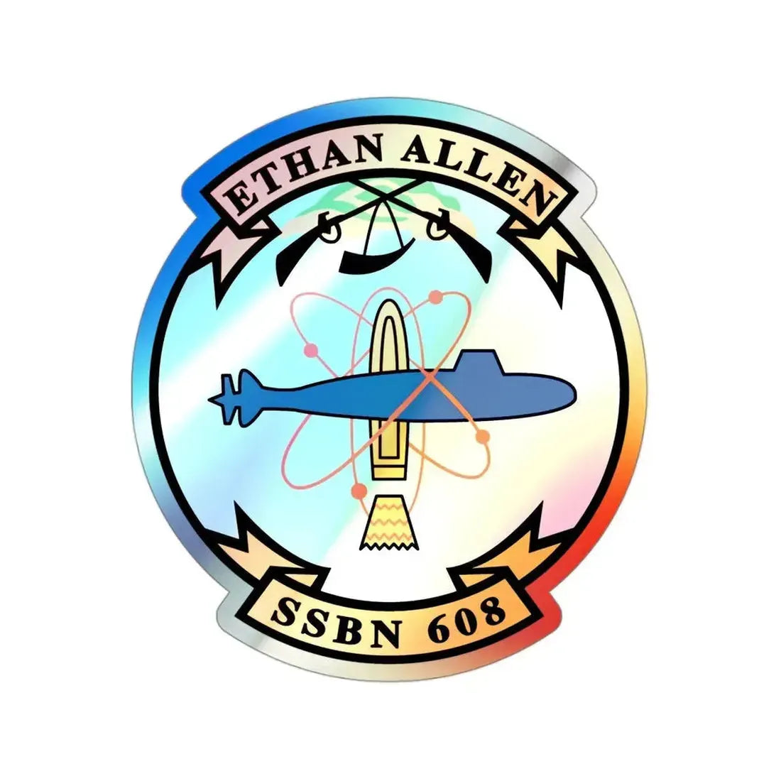 Ethan Allen SSBN 608 (U.S. Navy) Holographic STICKER Die-Cut Vinyl Decal 3 Inch Holographic - The Sticker Space