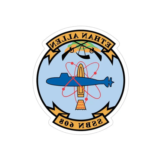 Ethan Allen SSBN 608 (U.S. Navy) REVERSE PRINT Transparent Die-Cut STICKER 6 Inch Die-Cut Transparent - The Sticker Space