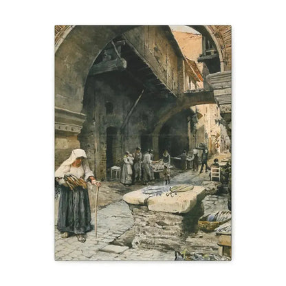 Ettore Roesler Franz (1845-1907) Il Portico d'Ottavia guardando a sinistra, 1887 - Canvas Wall Art 12″ x 16″ 1.25" - The Sticker Space