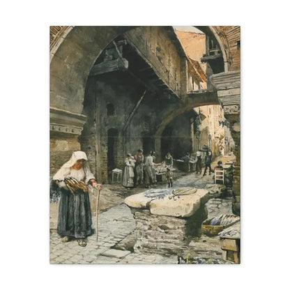 Ettore Roesler Franz (1845-1907) Il Portico d'Ottavia guardando a sinistra, 1887 - Canvas Wall Art 16″ x 20″ 1.25" - The Sticker Space