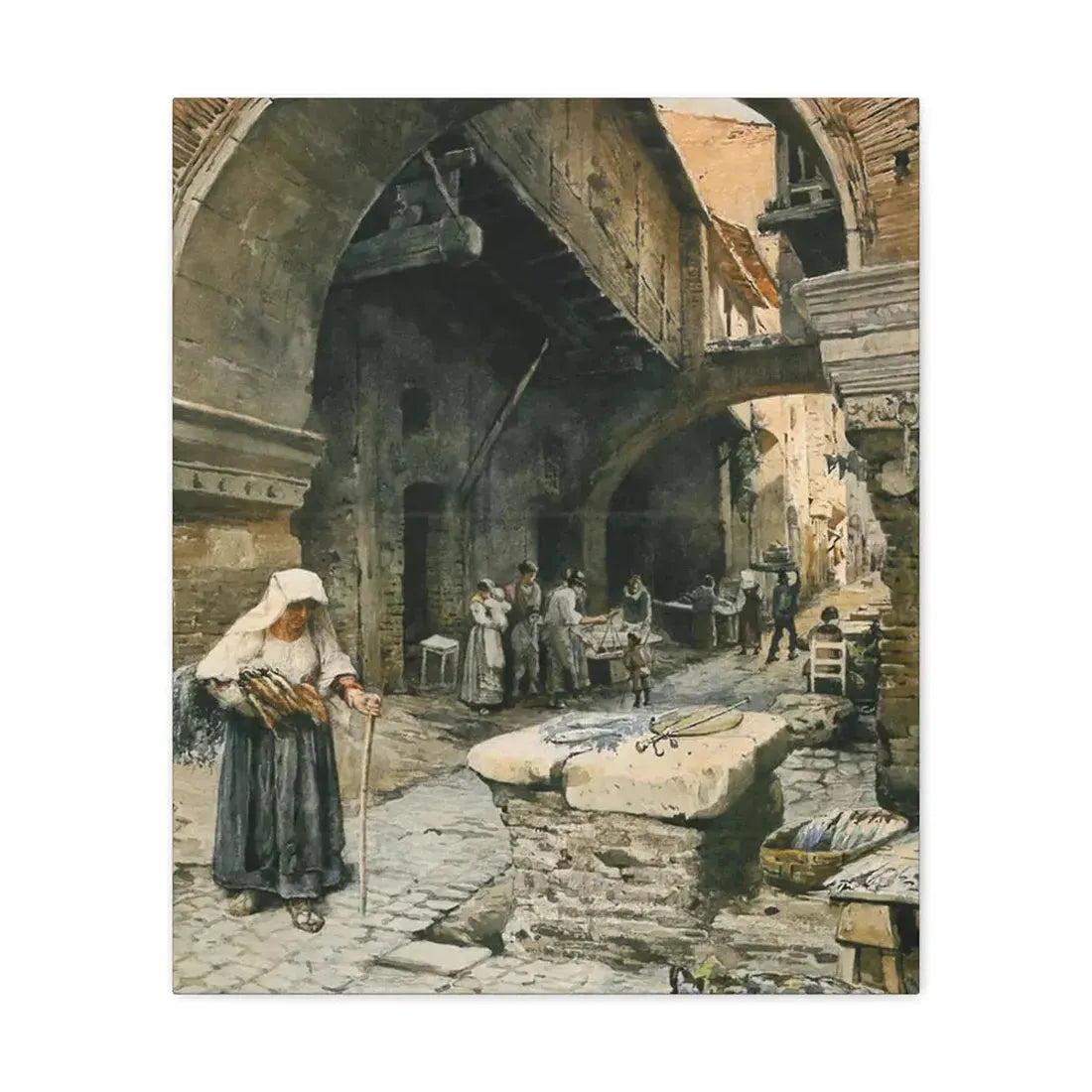 Ettore Roesler Franz (1845-1907) Il Portico d'Ottavia guardando a sinistra, 1887 - Canvas Wall Art 20″ x 24″ 1.25" - The Sticker Space