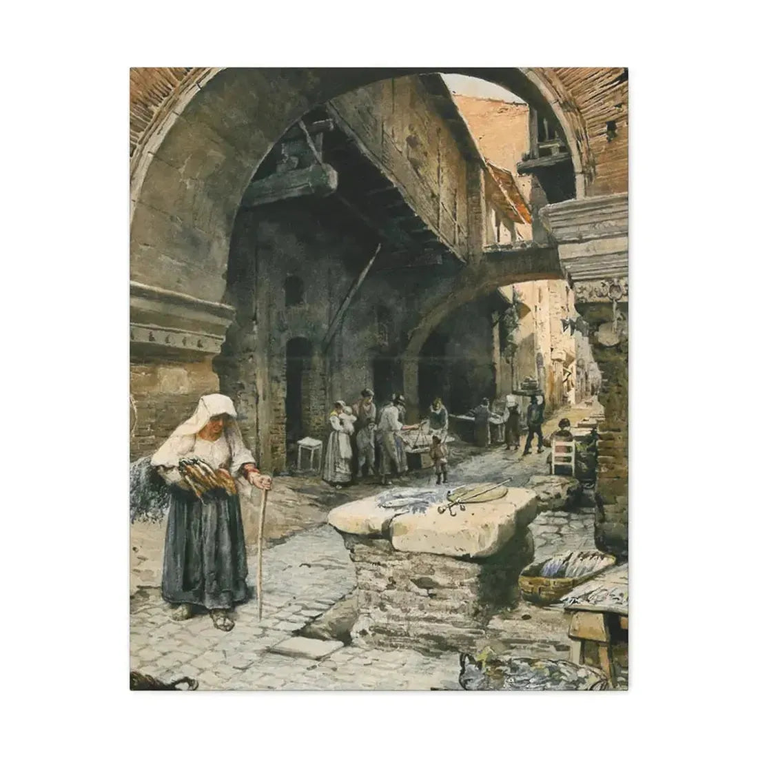 Ettore Roesler Franz (1845-1907) Il Portico d'Ottavia guardando a sinistra, 1887 - Canvas Wall Art 24″ x 30″ 1.25" - The Sticker Space