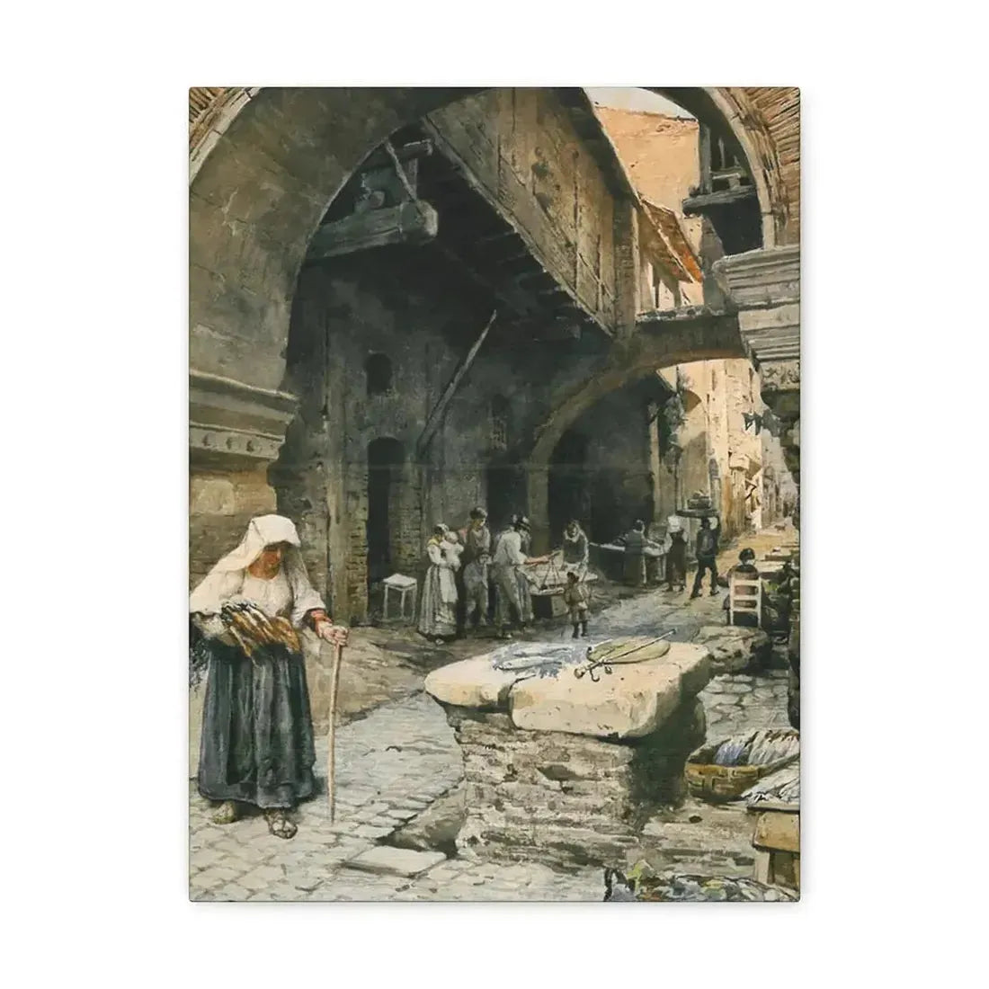 Ettore Roesler Franz (1845-1907) Il Portico d'Ottavia guardando a sinistra, 1887 - Canvas Wall Art - The Sticker Space