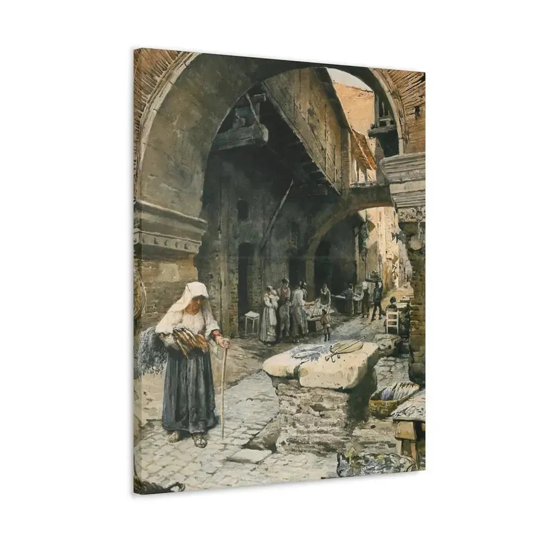 Ettore Roesler Franz (1845-1907) Il Portico d'Ottavia guardando a sinistra, 1887 - Canvas Wall Art - The Sticker Space